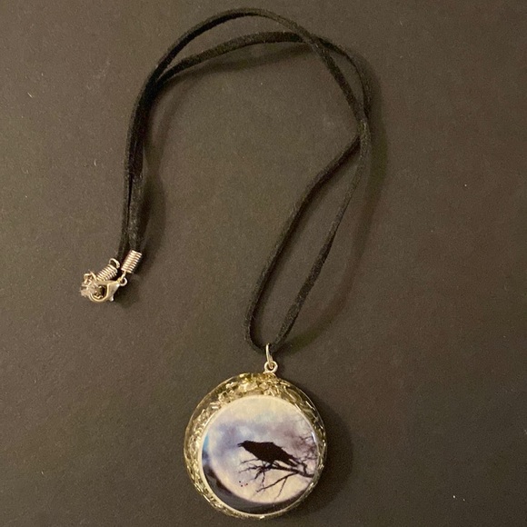 Orgonite Crow Round Pendant Necklace - Picture 2 of 4